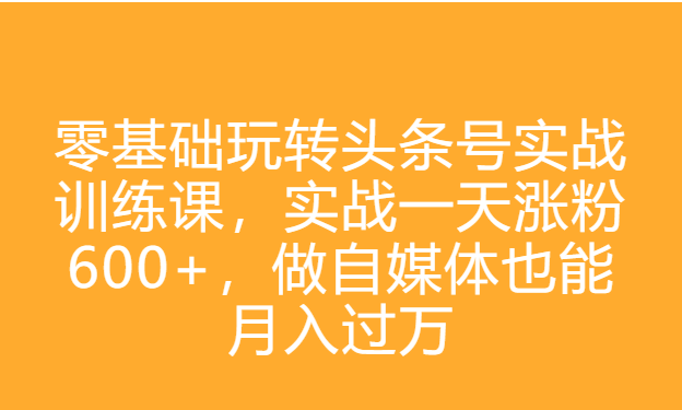 零基础玩转头条号实战训练课，实战一天涨粉600+，做自媒体也能月入过万